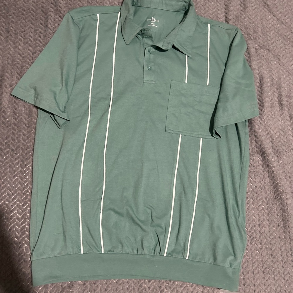 Stylish Green Polo with White Stripes